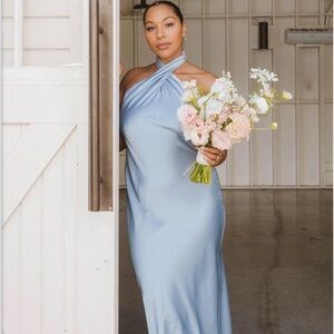 Show Me Your MuMu Light Blue Satin Halter Midi Dress